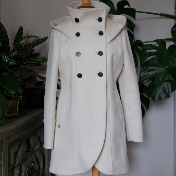 Beautiful Tulip Front Cream Color Hooded Pea Coat - Picture 3 of 8